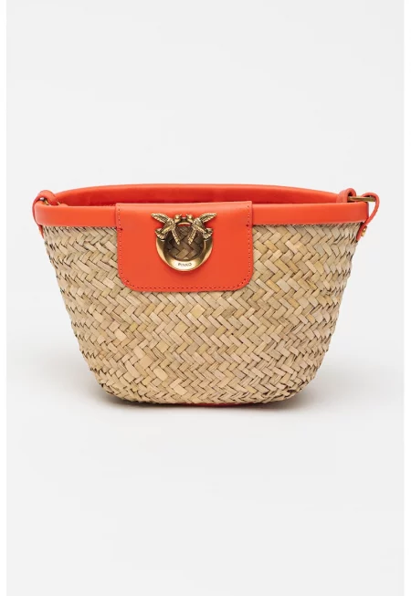 Сплетена чанта с кожа - Корал/Бежов