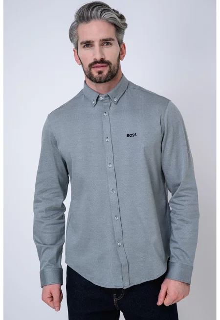 Стандартна риза Oxford с бродирано лого - Бял/Зелени аспержи