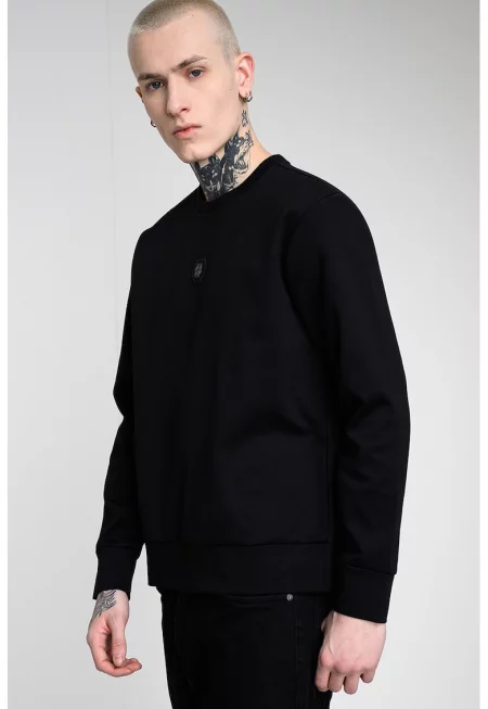 Суитшърт с овално деколте - Черен