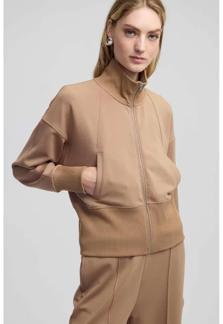 Суитшърт с паднали ръкави и цип - Светлокафяв