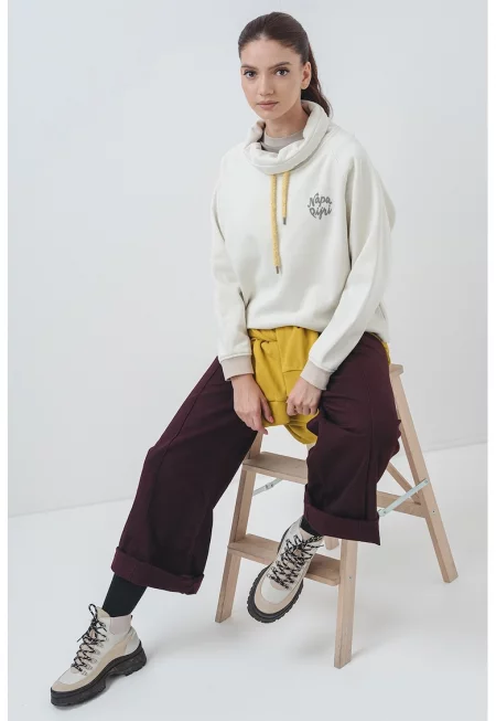 Суитшърт с памук с лого - Бежов