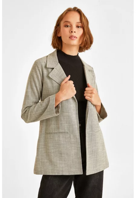 Свободно сако без закопчаване с двойни ревери - Сив меланж