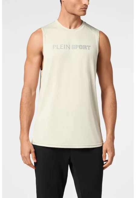 Тениска без ръкави с лого - Крем