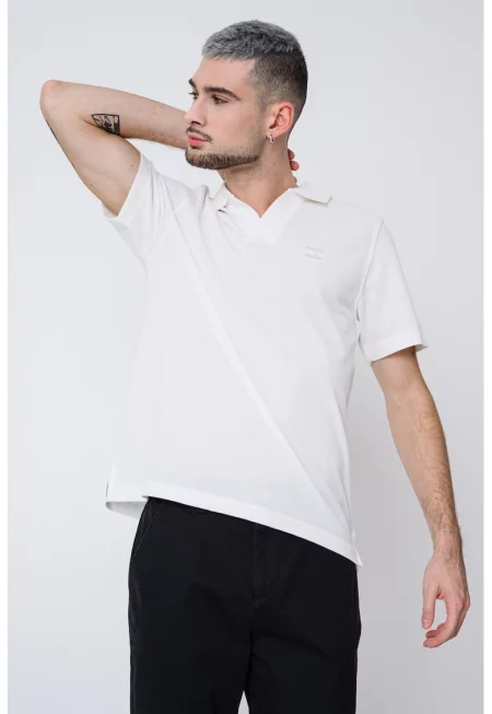 Тениска с памук с яка - Бял