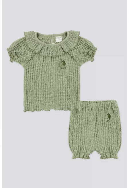 Тениска с релеф и къс панталон - Папратово зелено
