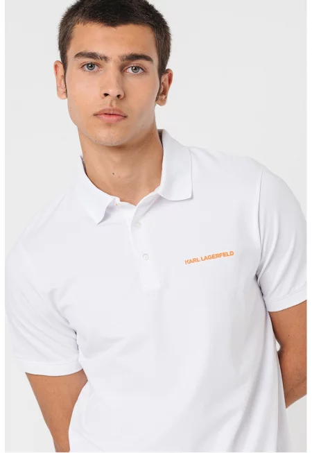 Тениска с яка и лого - Бял