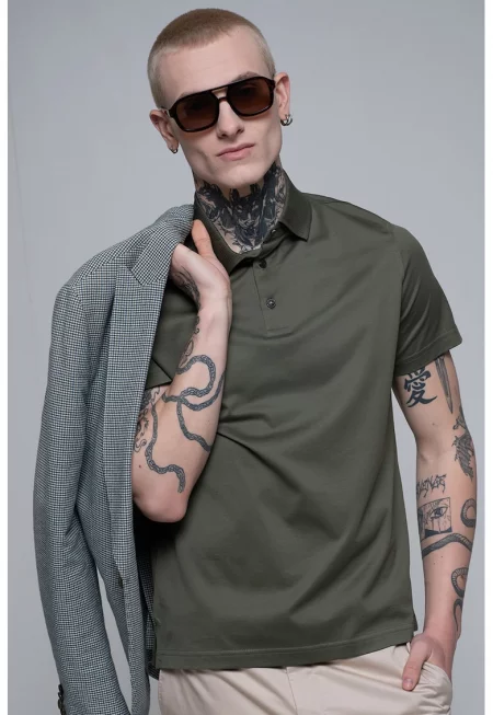 Тениска с яка - Тъмно каки