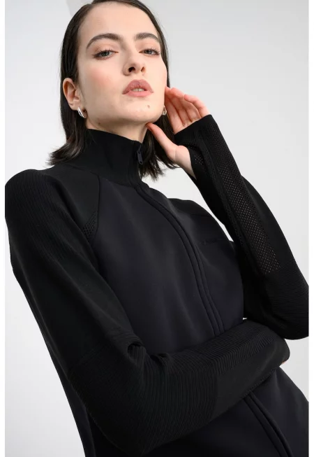 Тренировъчен суитшърт с цип и цепки за палците - Черен