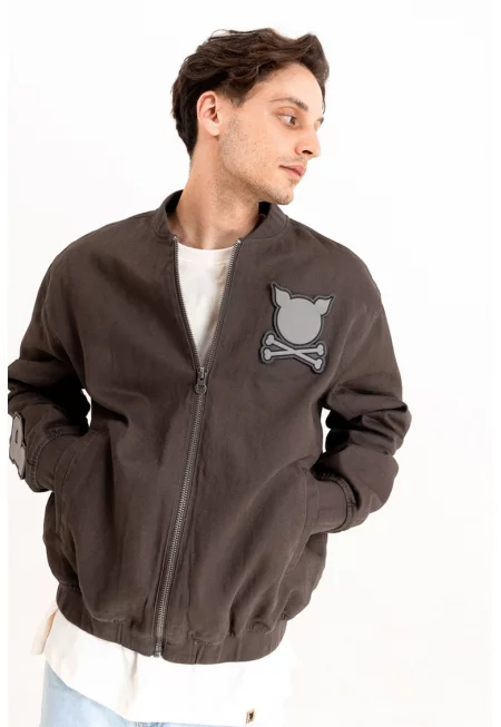 Унисекс яке бомбър с отделяща се качулка - Сиво-кафяв