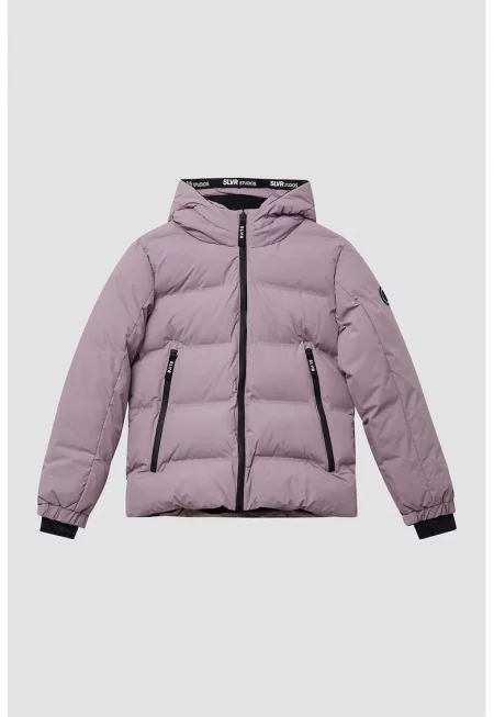 Ватирано зимно яке с качулка - Бледа лила -