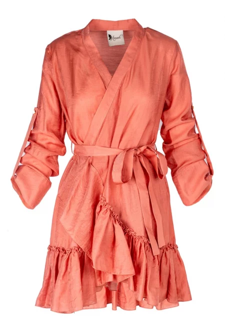 Wrap Dress With Ruffles & Wide Cuffs