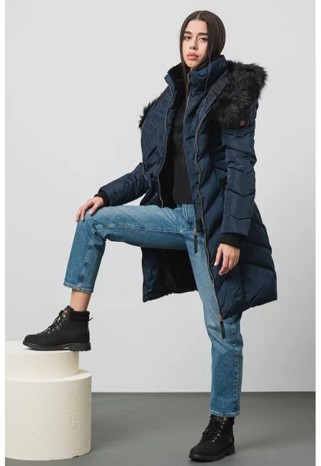 Зимно яке Dolrie с колан - Тъмносин