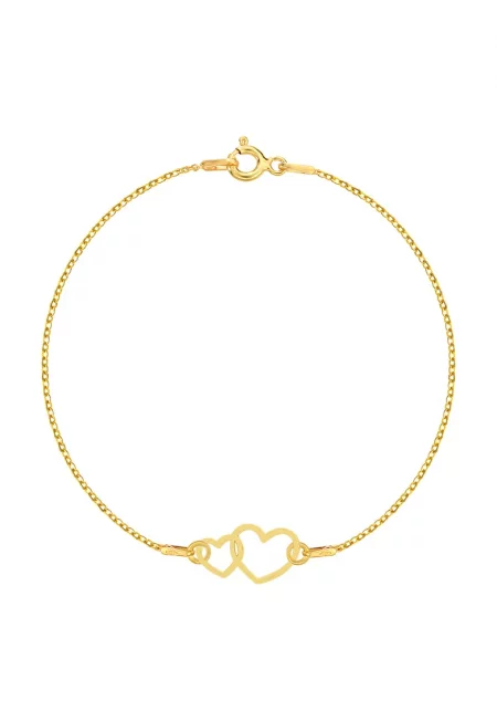 Златна гривна 375 - 9К с двоен чар сърце-двойно сърце