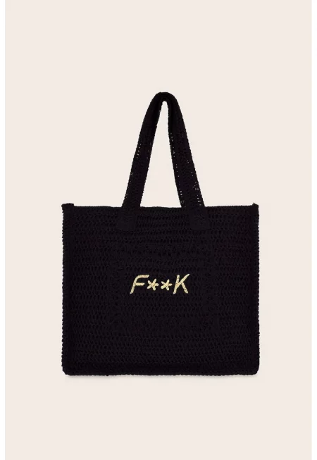 Beach Bag With Embroiedered Logo - Черен