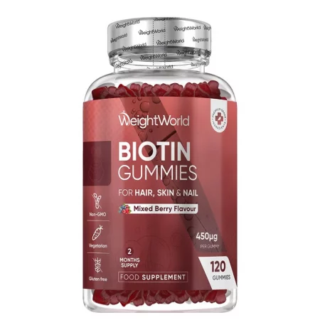 Биотин – При косопад и чупливи нокти, 5000 µg, 120 желирани таблетки, горски плодове
