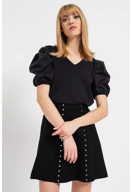 Блуза с шпиц Moda с бухнали ръкави - Черен