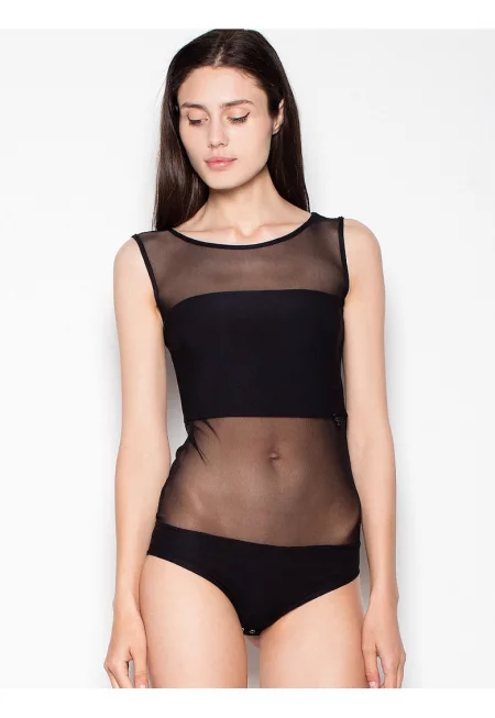 Боди  прозрачно - полукръгло деколте - черно - полиестер -
