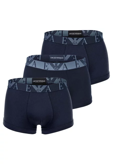 Боксерки с памук и лого на талията - 3 чифта - Син