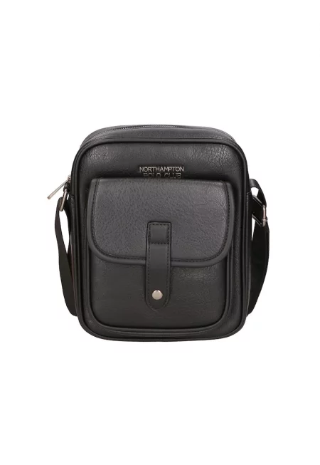 Чанта от еко кожа с джоб с капаче - Черен