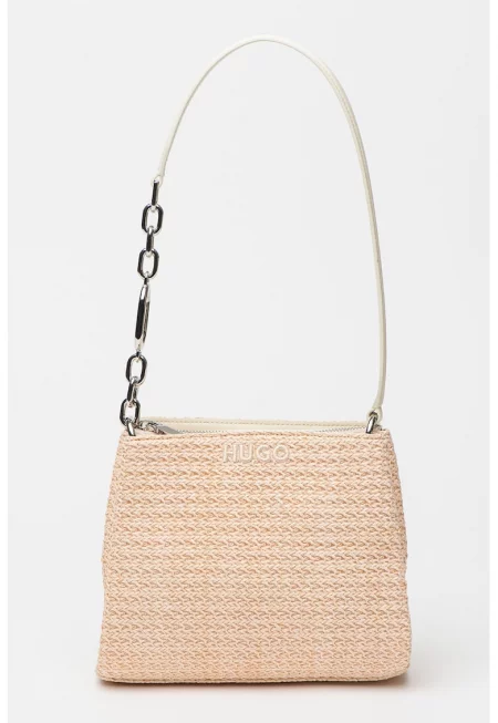 Чанта през рамо Fressia с релеф - Мръснобял