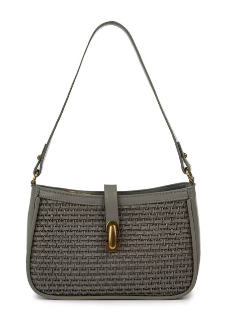 Чанта през рамо с релефен панел - Пепеляво сиво