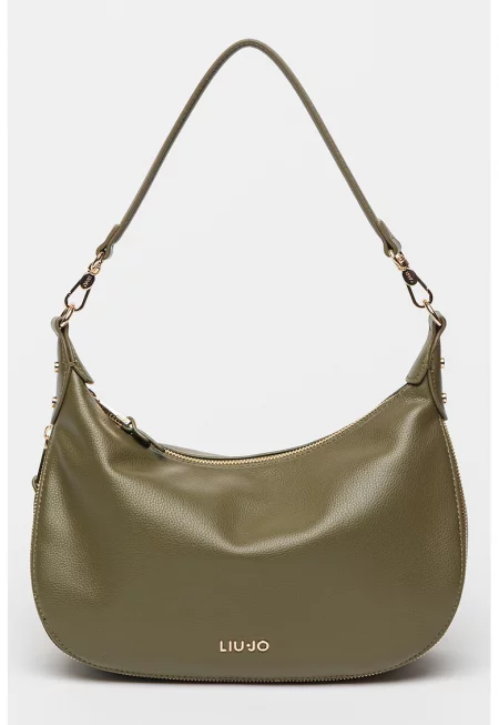 Чанта за рамо от еко кожа с отделяща се презрамка с лого - Тъмнозелен