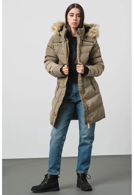 Дълга зимна парка Anadonna с качулка - Каки