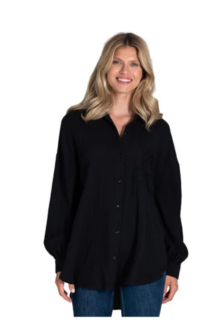 Дамска риза с овърсайз -  черна - памук - Един размер
