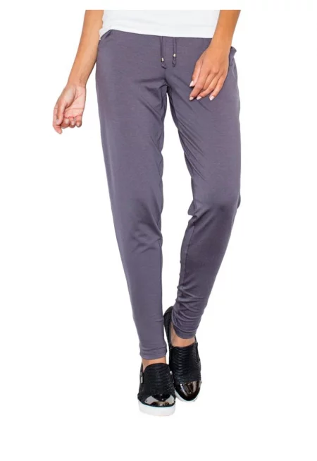 Дамски панталон  M280 - сив - с връзки на талията - ластик - вискоза/еластан -