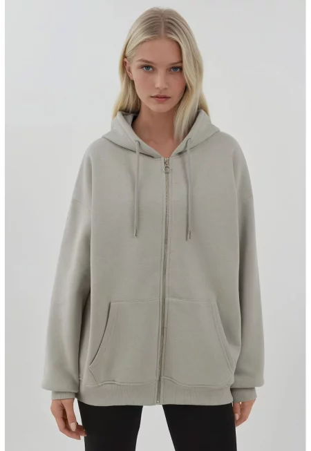 Дамски суичър -  колекция Busem - текстуриран - светлосив - полиестер и памук