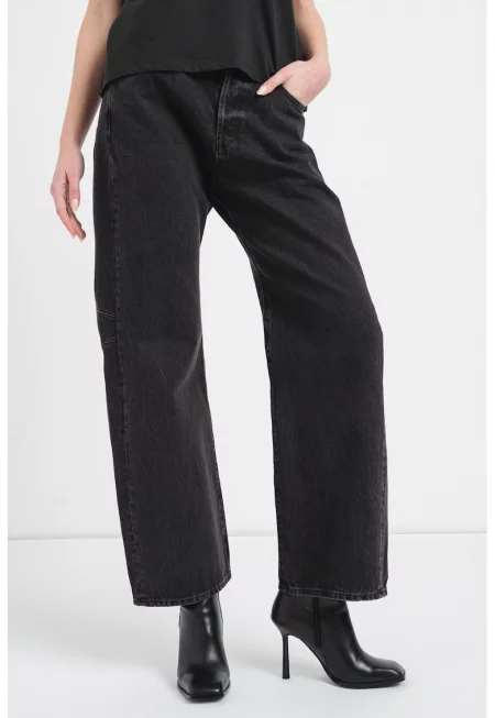 Дънки Bowey 3D с висока талия и широк крачол - Избеляло черно