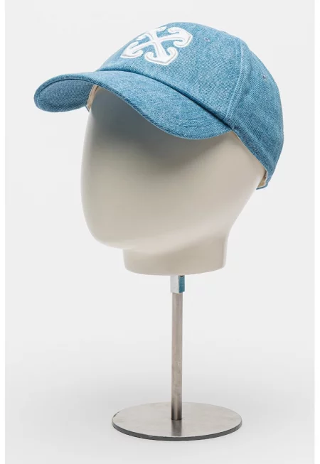 Дънкова шапка с лого - Син меланж