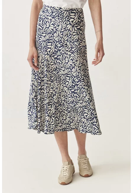 Десенирана миди пола - Бял/Тъмносин