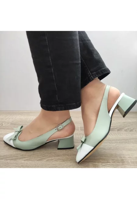 Елегантни дамски сандали  1385 лак с бяло - зелено
