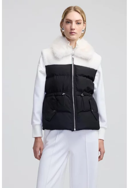 Елек с еко пух и регулираща се талия - Бял/Черен