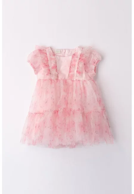 Флорална рокля от тюл - Пастелнорозов