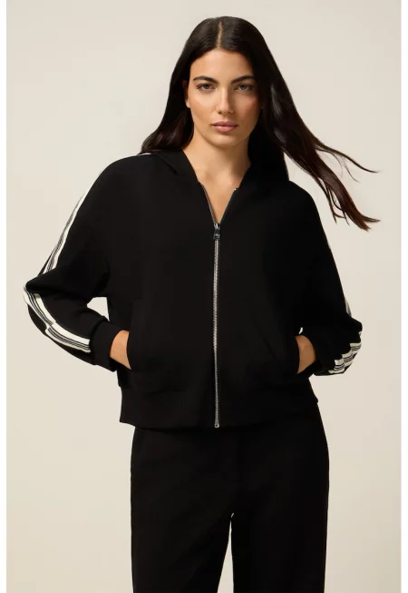 Худи с паднали ръкави и цип - Бял/Черен