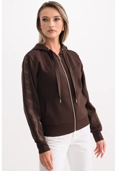 Худи с цип и два джоба - Кафяв