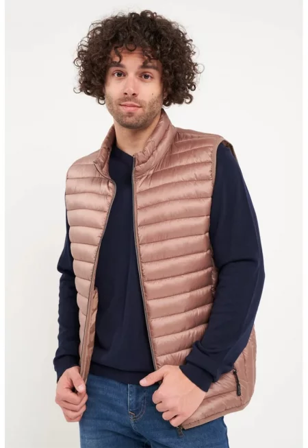 Капитониран елек с цип - Розово златисто