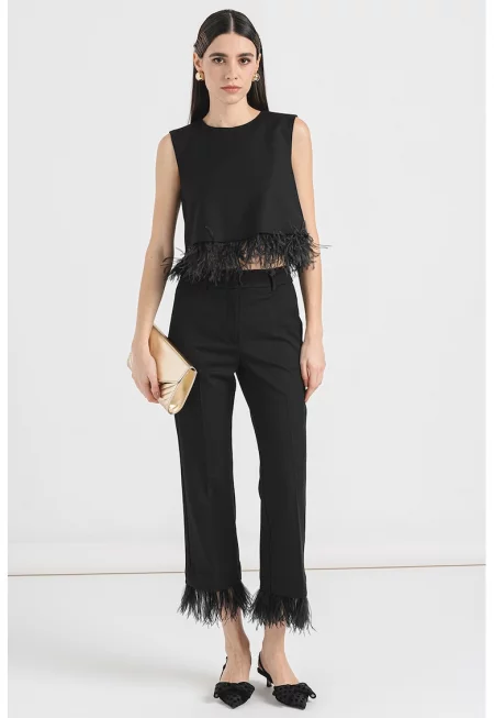 Къс топ с пера - Черен