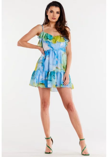 Къса рокля с флорални мотиви без ръкави - ежедневна - с V-образно деколте A503