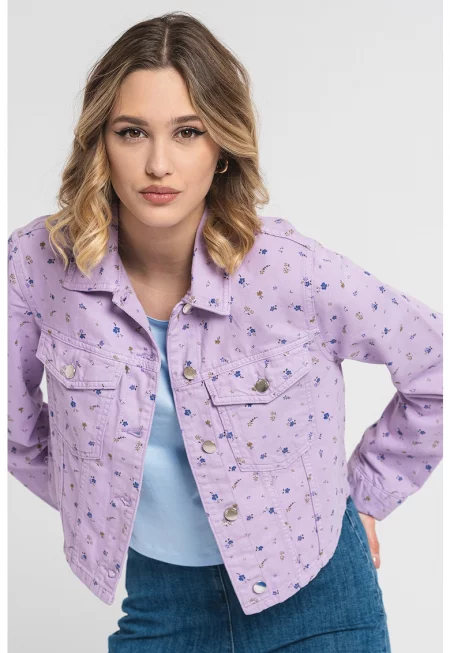 Късо дънково яке с щампа