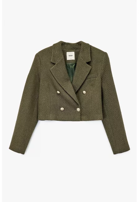 Късо сако с двуредно закопчаване - Тъмнозелен