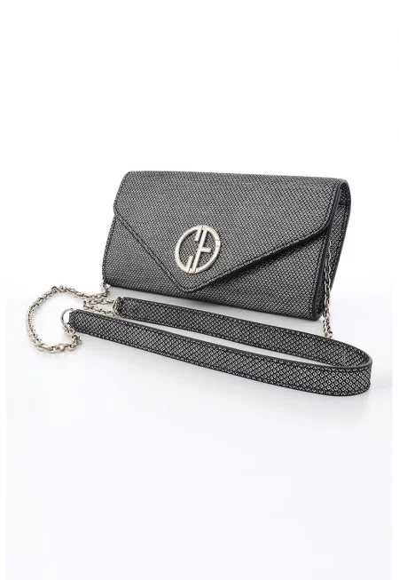 Кожен клъч с лого - Сив