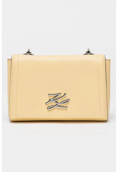 Кожена чанта през рамо Autograph с презрамка с верижка - Сламеножълт