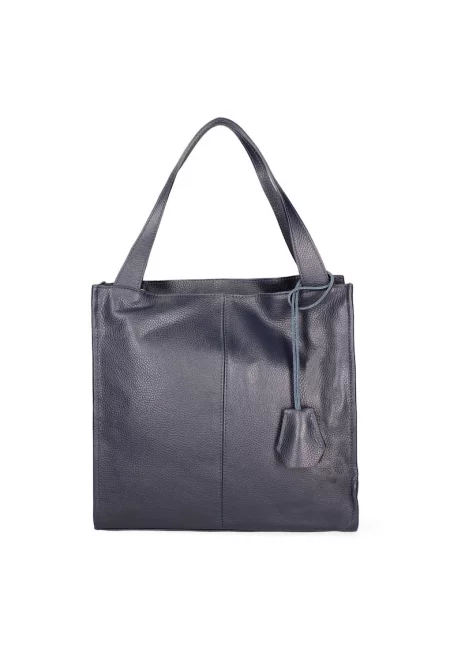 Кожена чанта през рамо с фиксирани презрамки - Тъмносин