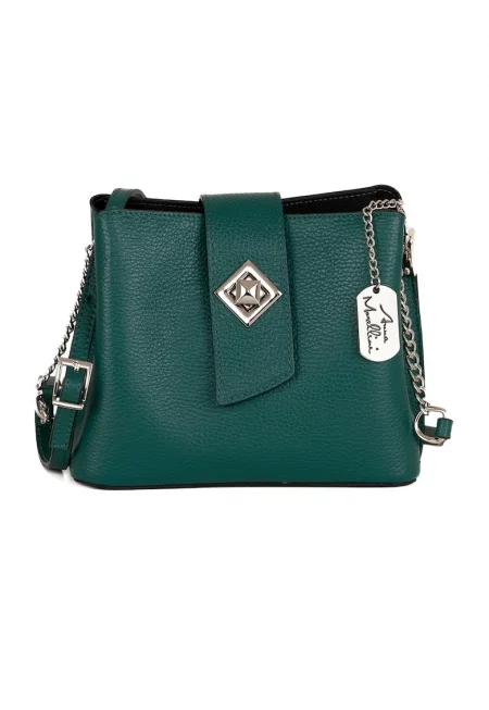 Кожена чанта през рамо с лого - Тъмнозелен