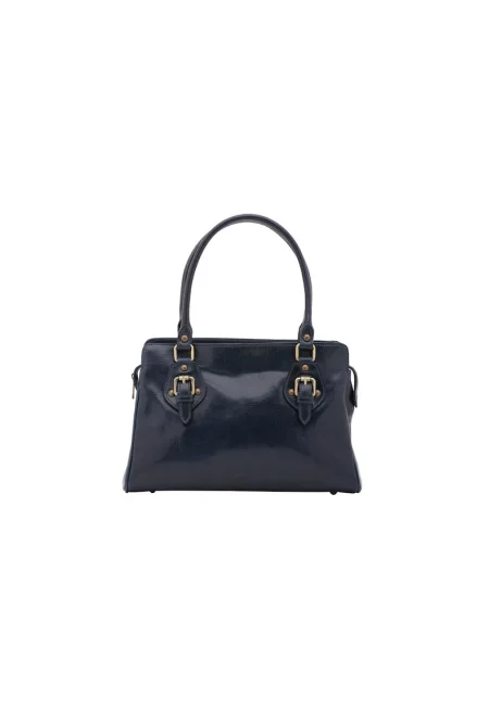 Кожена ръчна чанта с 2 отделения - Син