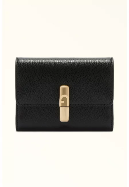 Кожено портмоне с тройно прегъване - Черен