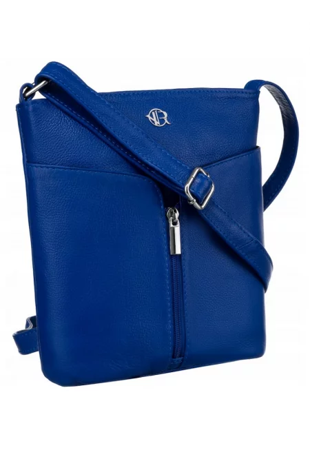 Кросбоди чанта от естествена кожа -  22x22x7см - Син